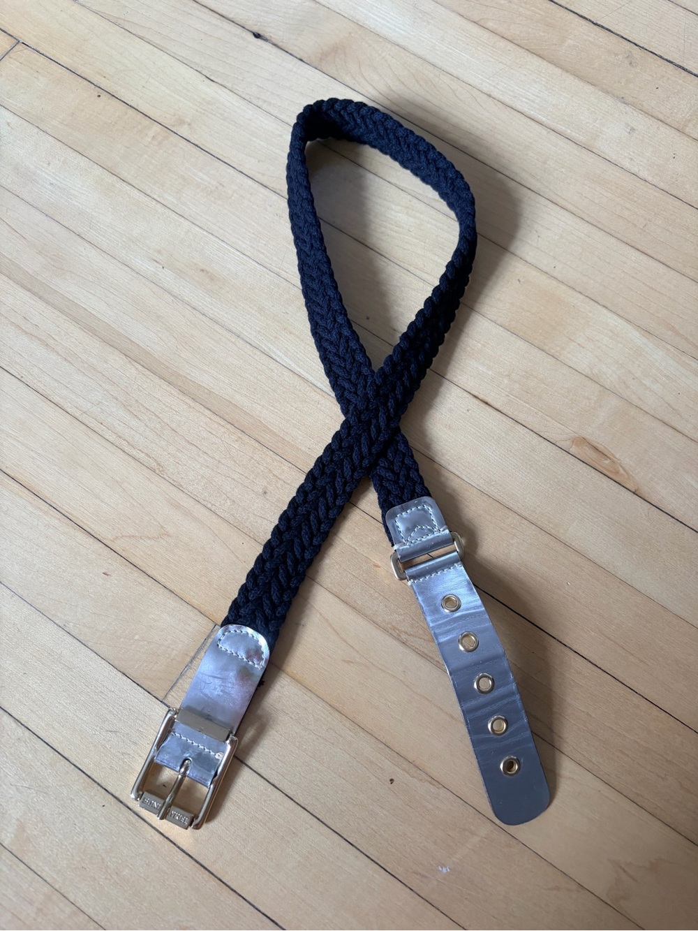 Sonia Rykiel Black Braided Belt with Silver-Colored Leather & Golden Hardware